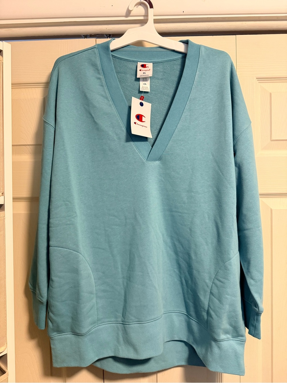 Champion Men's Teal-Blue V-Neck Pullover Sweatshirt